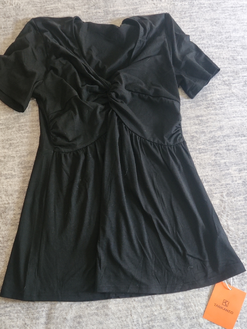 Tankaneo Black Twist-Front Mini Dress